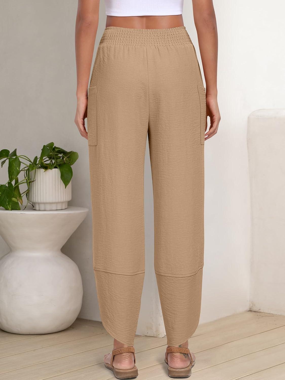 imageANRABESS Womens Wide Leg Palazzo Capri Pants 2025 Summer Casual Loose High Waisted Lounge Flowy Cropped Beach Work TrousersKhaki