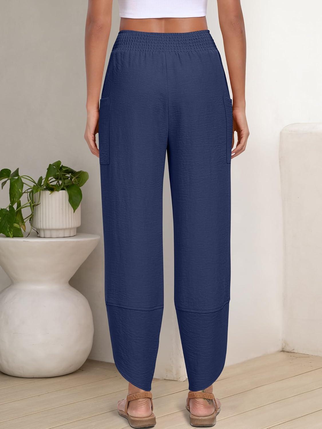 imageANRABESS Womens Wide Leg Palazzo Capri Pants 2025 Summer Casual Loose High Waisted Lounge Flowy Cropped Beach Work TrousersNavy Blue