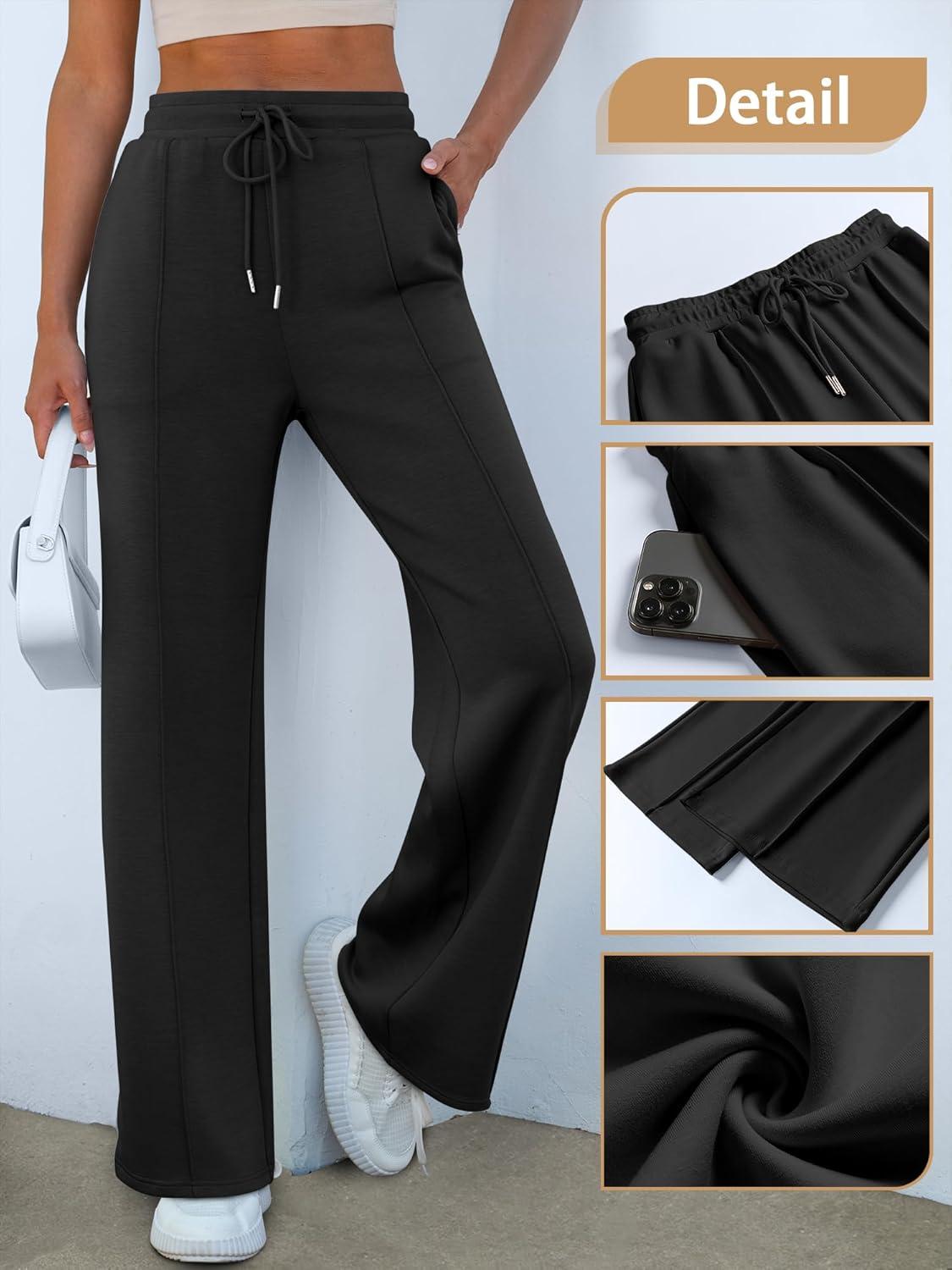 imageANRABESS Womens Wide Leg Sweatpants High Waist Baggy Flared Pants Drawstring Athletic Joggers Sweat PantsBlack