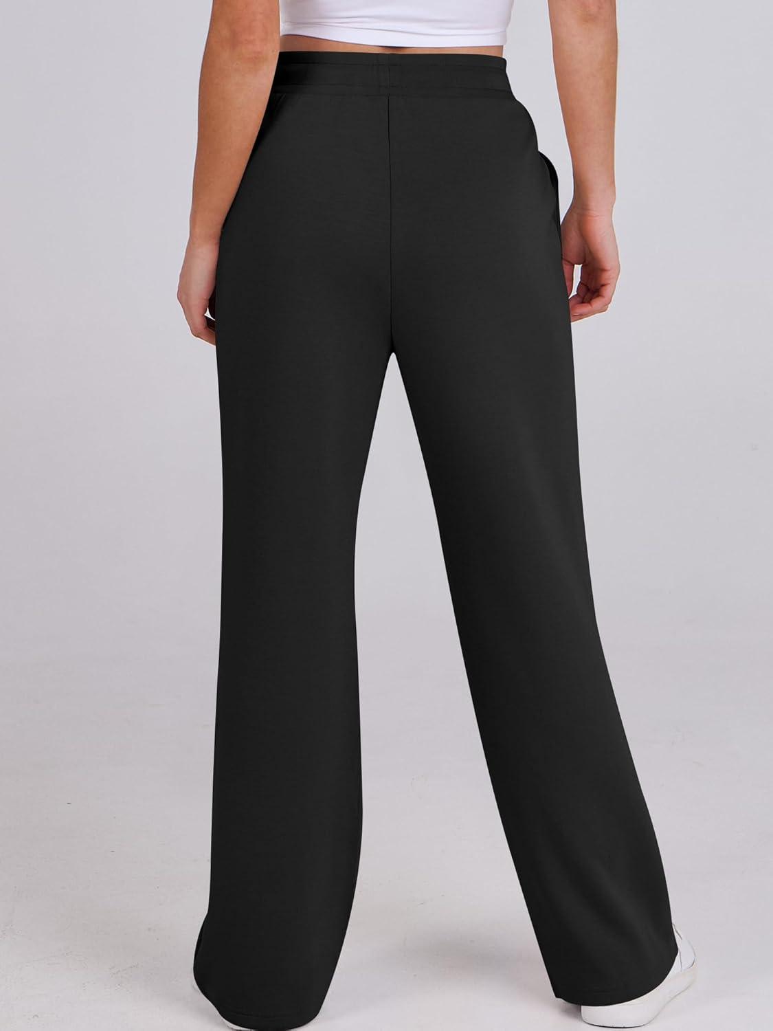 imageANRABESS Womens Wide Leg Sweatpants High Waist Baggy Flared Pants Drawstring Athletic Joggers Sweat PantsBlack
