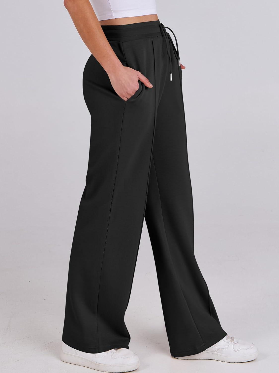 imageANRABESS Womens Wide Leg Sweatpants High Waist Baggy Flared Pants Drawstring Athletic Joggers Sweat PantsBlack