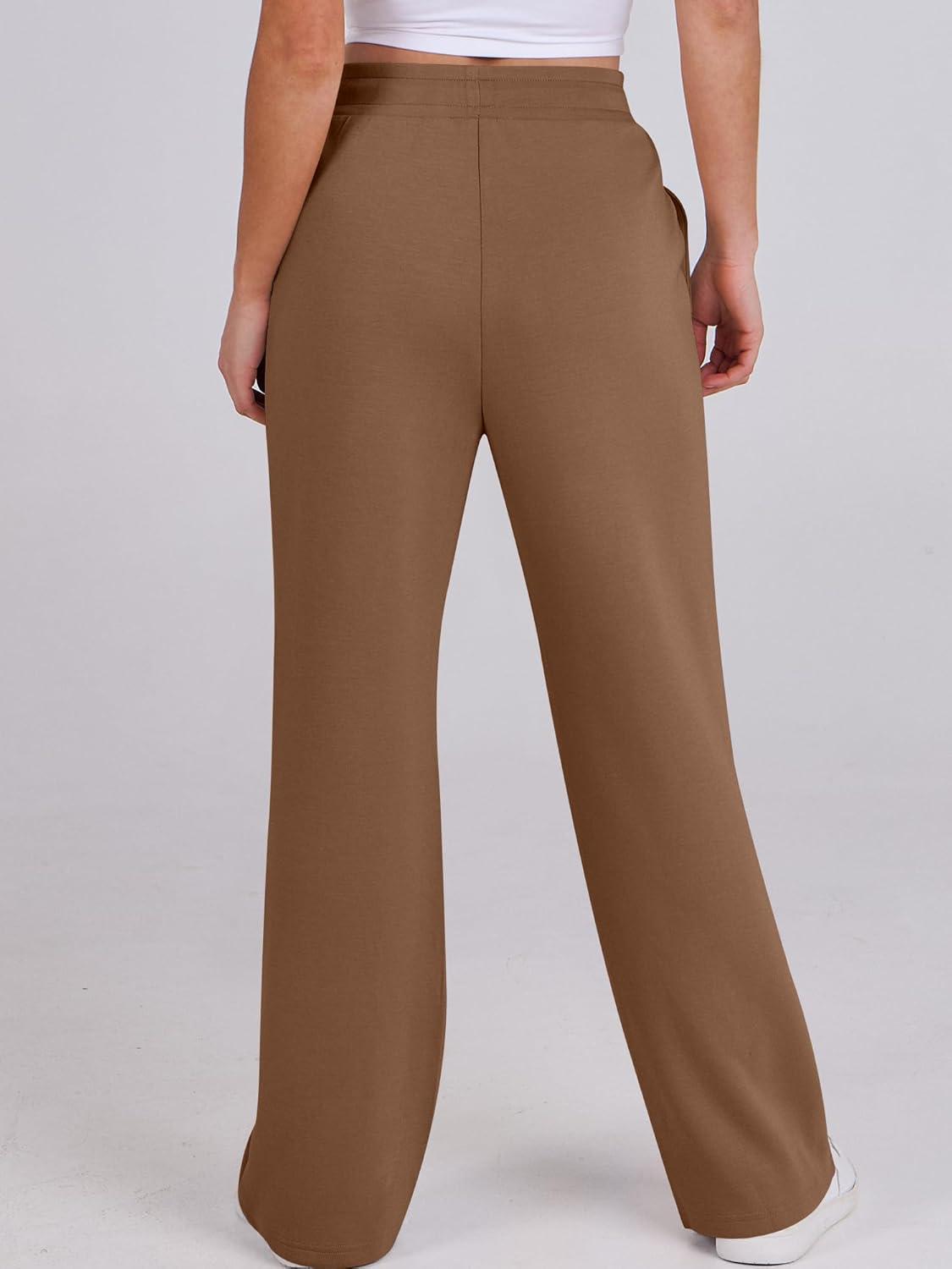 imageANRABESS Womens Wide Leg Sweatpants High Waist Baggy Flared Pants Drawstring Athletic Joggers Sweat PantsBrown