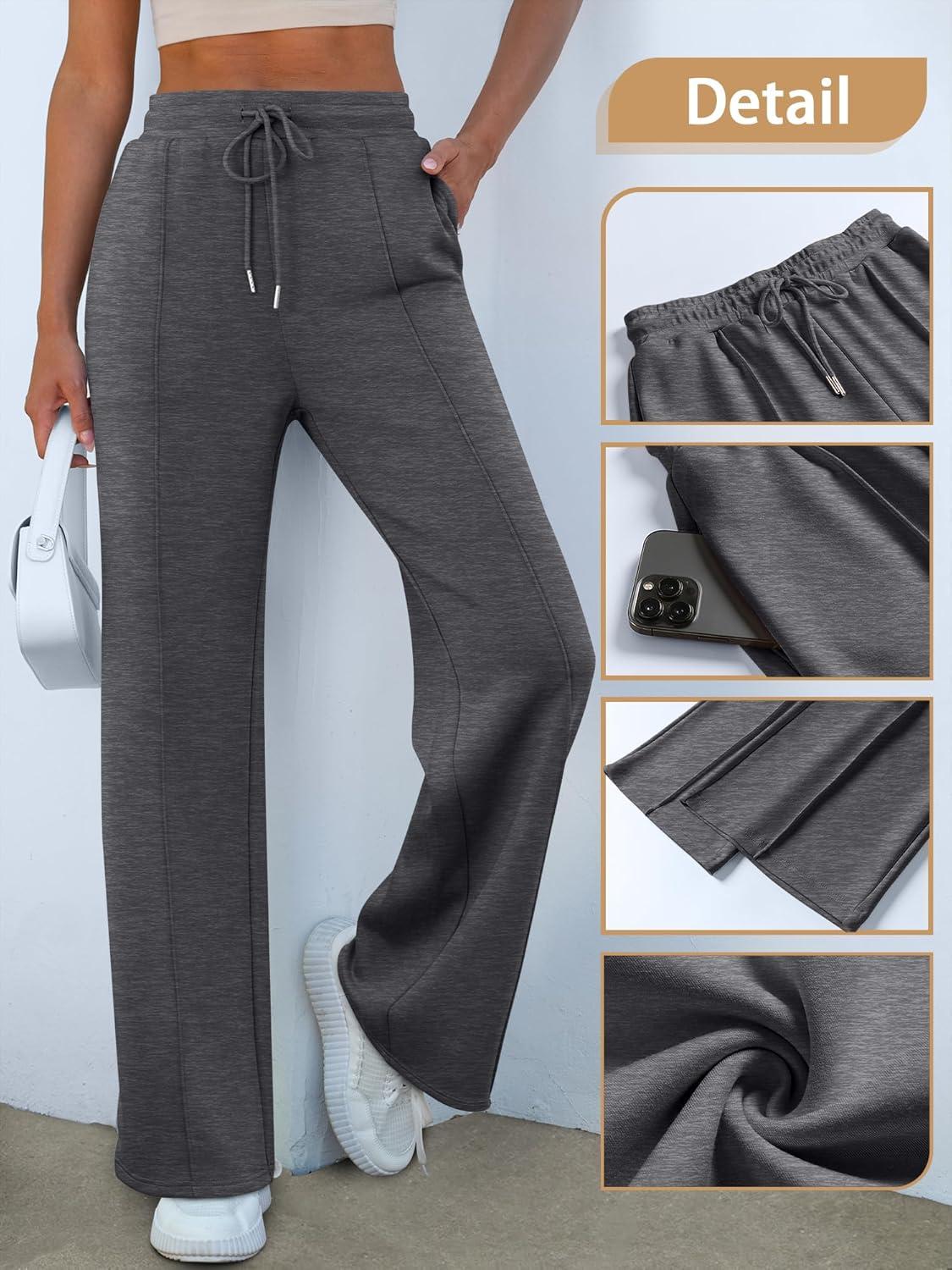 imageANRABESS Womens Wide Leg Sweatpants High Waist Baggy Flared Pants Drawstring Athletic Joggers Sweat PantsDark Grey