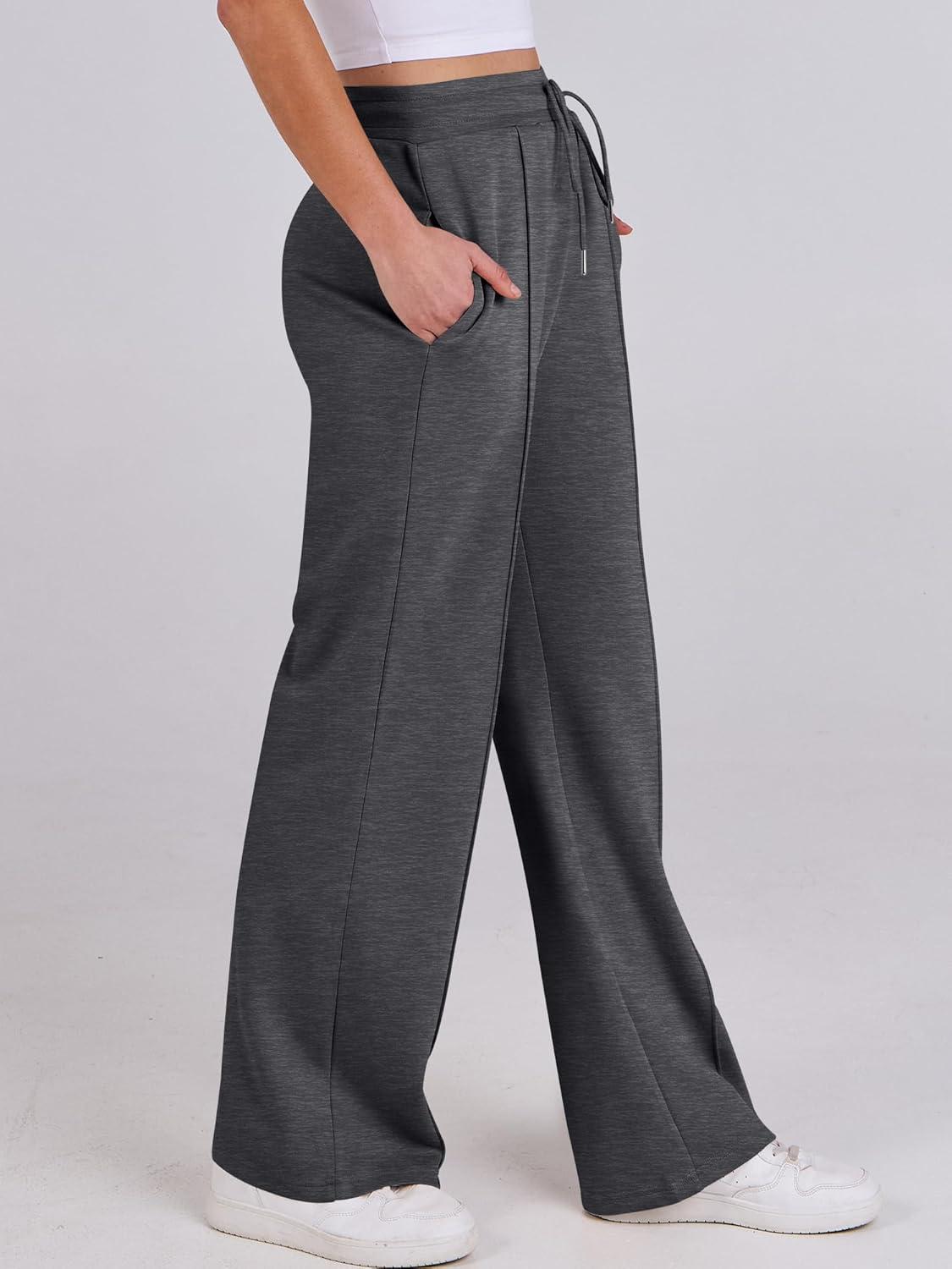 imageANRABESS Womens Wide Leg Sweatpants High Waist Baggy Flared Pants Drawstring Athletic Joggers Sweat PantsDark Grey