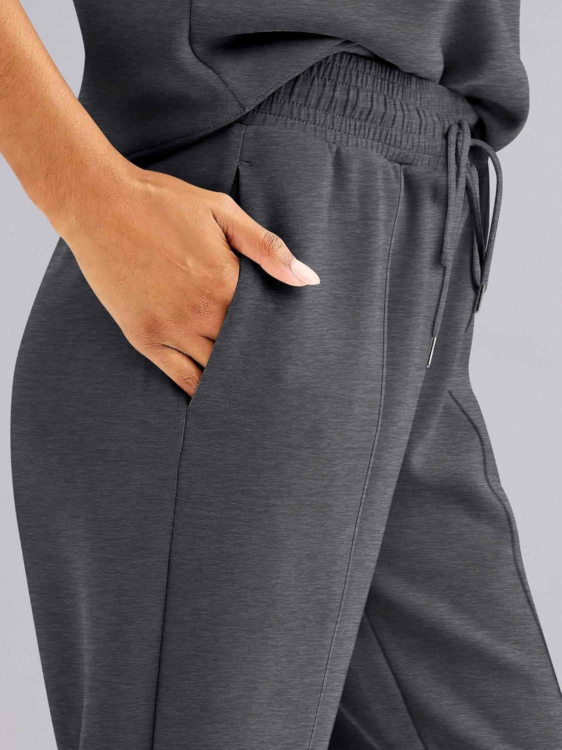 imageANRABESS Womens Wide Leg Sweatpants High Waist Baggy Flared Pants Drawstring Athletic Joggers Sweat PantsDark Grey