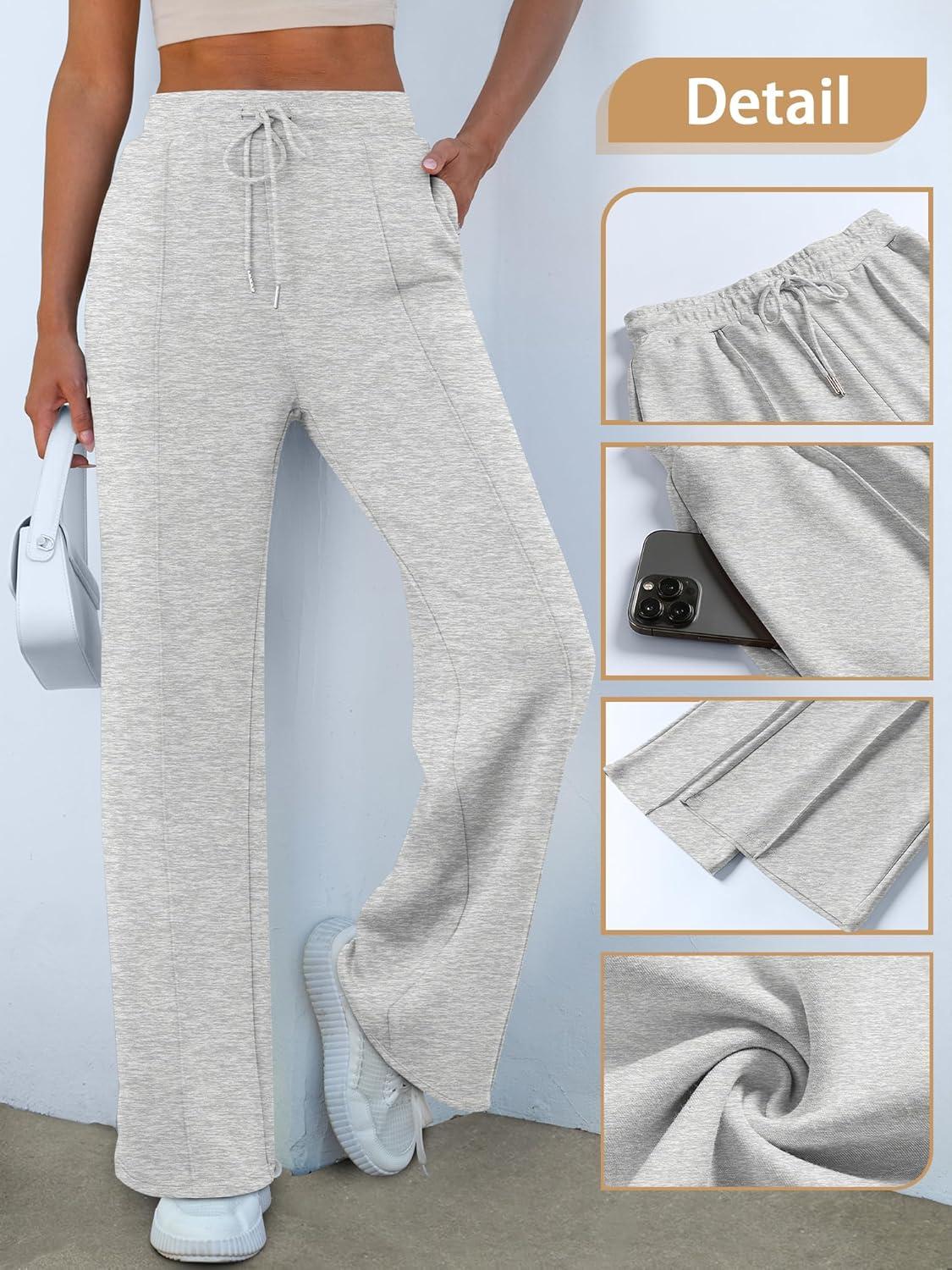 imageANRABESS Womens Wide Leg Sweatpants High Waist Baggy Flared Pants Drawstring Athletic Joggers Sweat PantsLight Grey