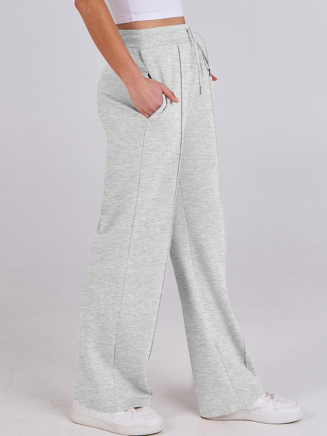 imageANRABESS Womens Wide Leg Sweatpants High Waist Baggy Flared Pants Drawstring Athletic Joggers Sweat PantsLight Grey