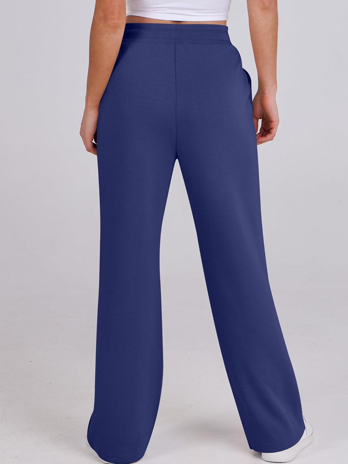 imageANRABESS Womens Wide Leg Sweatpants High Waist Baggy Flared Pants Drawstring Athletic Joggers Sweat PantsNavy Blue