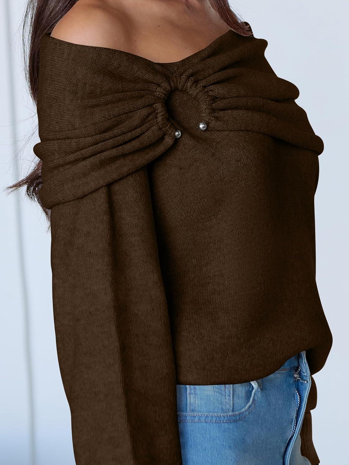 imageANRABESS Womens Wool Blend Off The Shoulder Long Sleeve Soft Knit Sweaters 2025 Fall OutfitsMocha