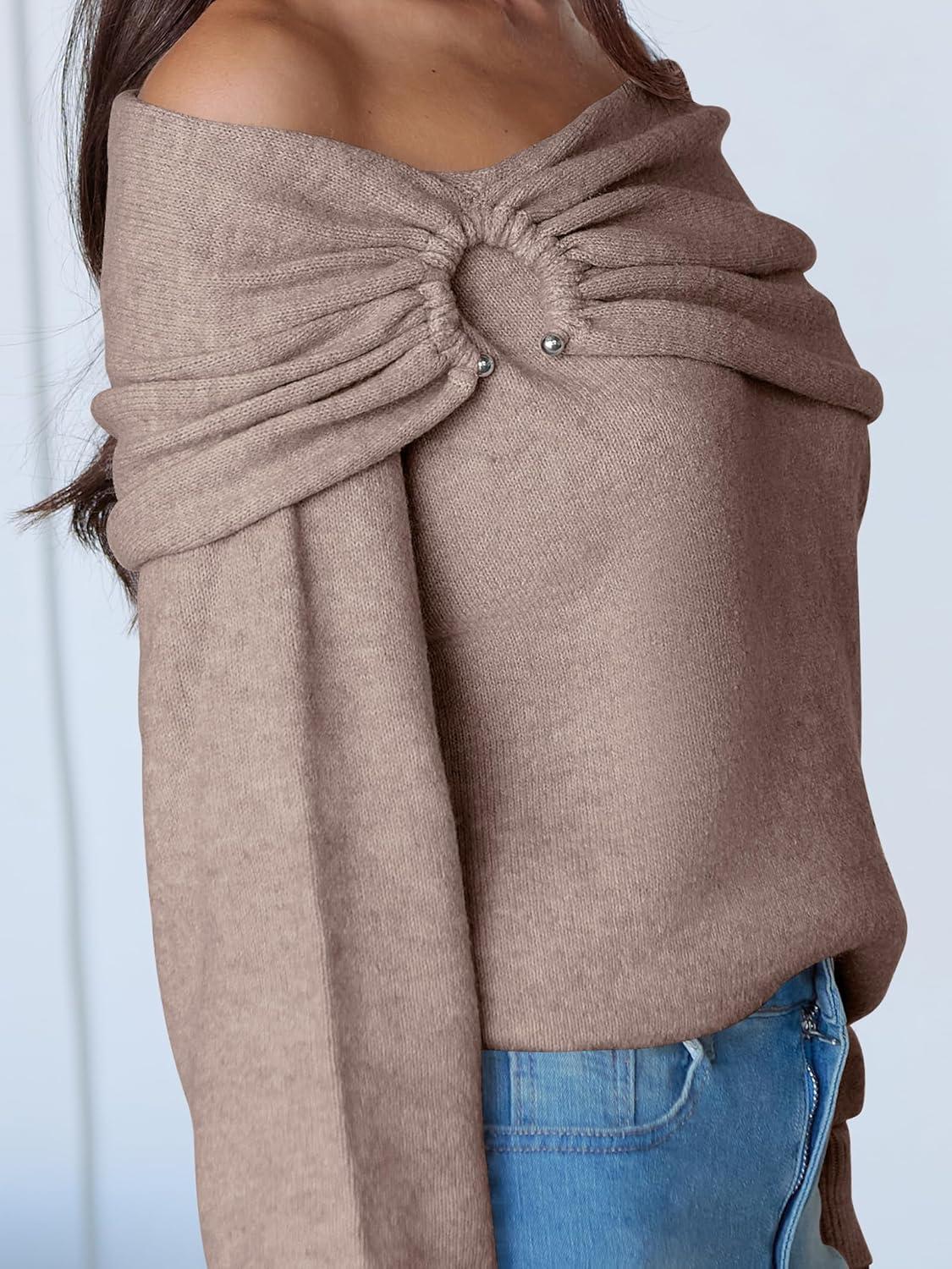 imageANRABESS Womens Wool Blend Off The Shoulder Long Sleeve Soft Knit Sweaters 2025 Fall OutfitsWarm Khaki