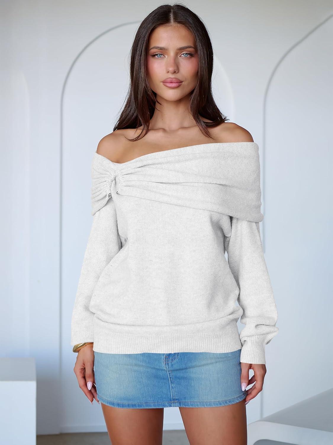 imageANRABESS Womens Wool Blend Off The Shoulder Long Sleeve Soft Knit Sweaters 2025 Fall OutfitsWhite
