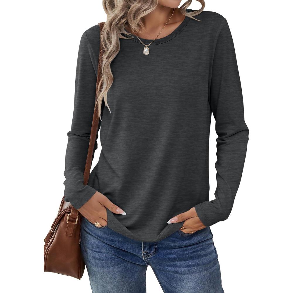 imageANRABESS Long Sleeve Shirts for Women Casual Crewneck Basic Tee Tshirts Loose Fit Curved Hem Tunic Top 2025 Fall OutfitsDark Grey