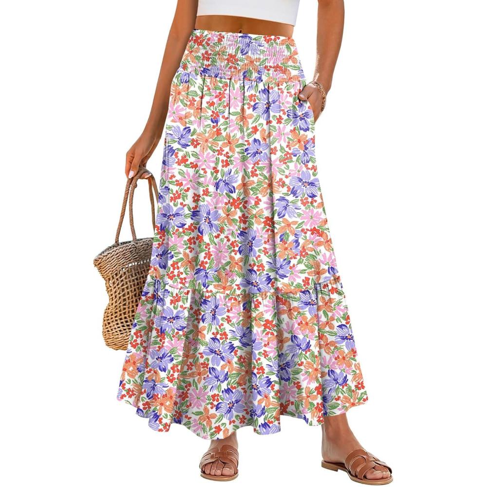 imageANRABESS Maxi Skirts for Women 2025 Summer Boho Long Flowy Floral Elastic High Waist Skirt Casual Travel Skirt with PocketsMulticolored Floral