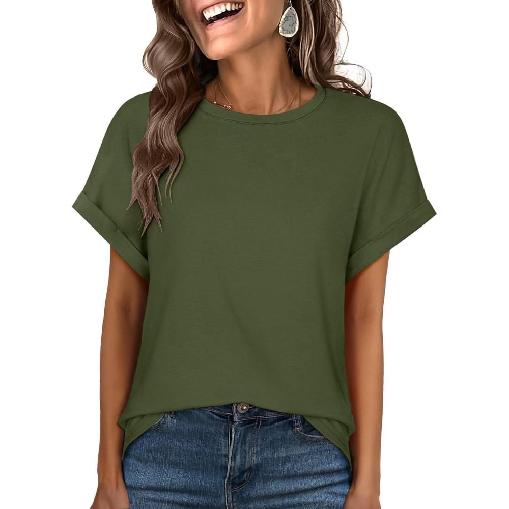 imageANRABESS Oversized Tshirts for Women Summer Tops Short Sleeve Casual Loose Basic Tee Shirt Cute Outfits 2025 Trendy ClothesArmy Green