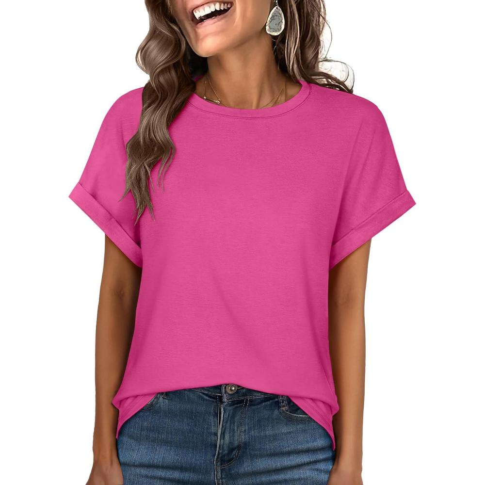 imageANRABESS Oversized Tshirts for Women Summer Tops Short Sleeve Casual Loose Basic Tee Shirt Cute Outfits 2025 Trendy ClothesHot Pink