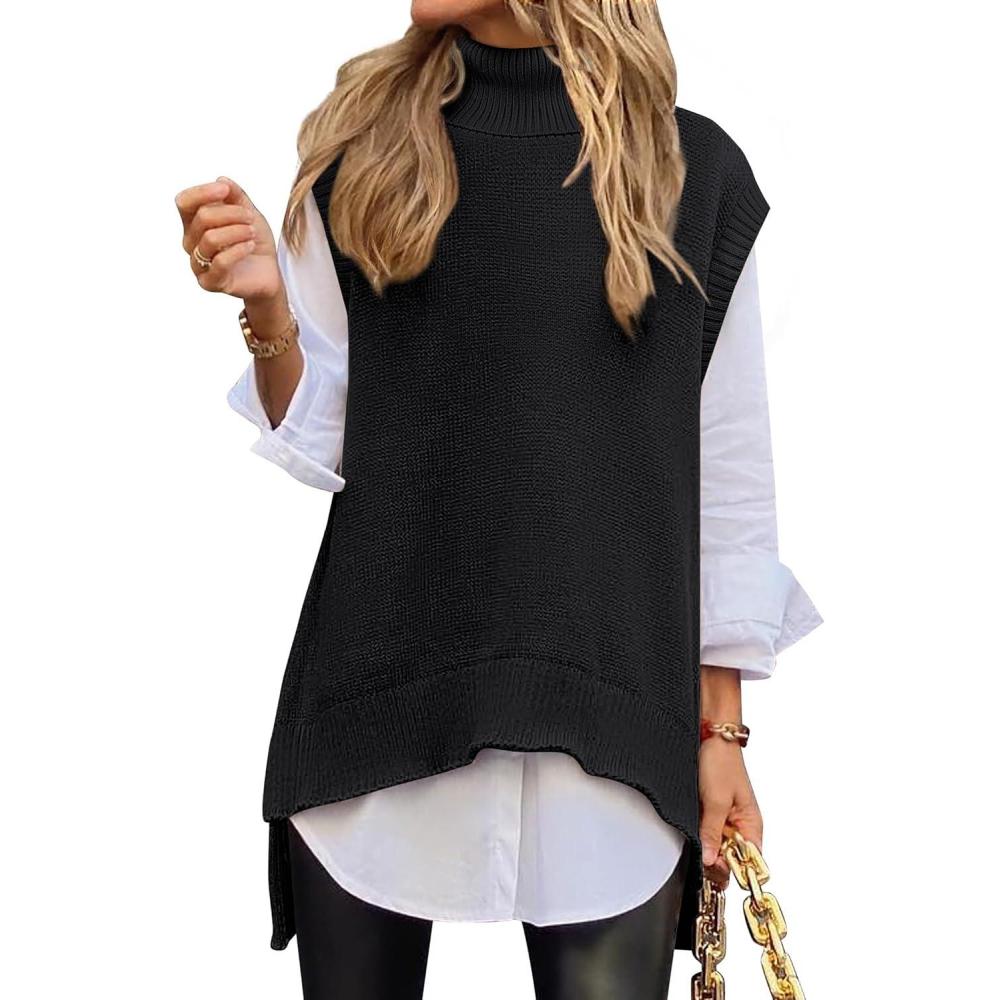 imageANRABESS Sweater Vest Women Turtleneck Sleeveless Loose Fit Pullover Knit Spilt Tank Tops 2025 Casual Trendy Fall OutfitsBlack
