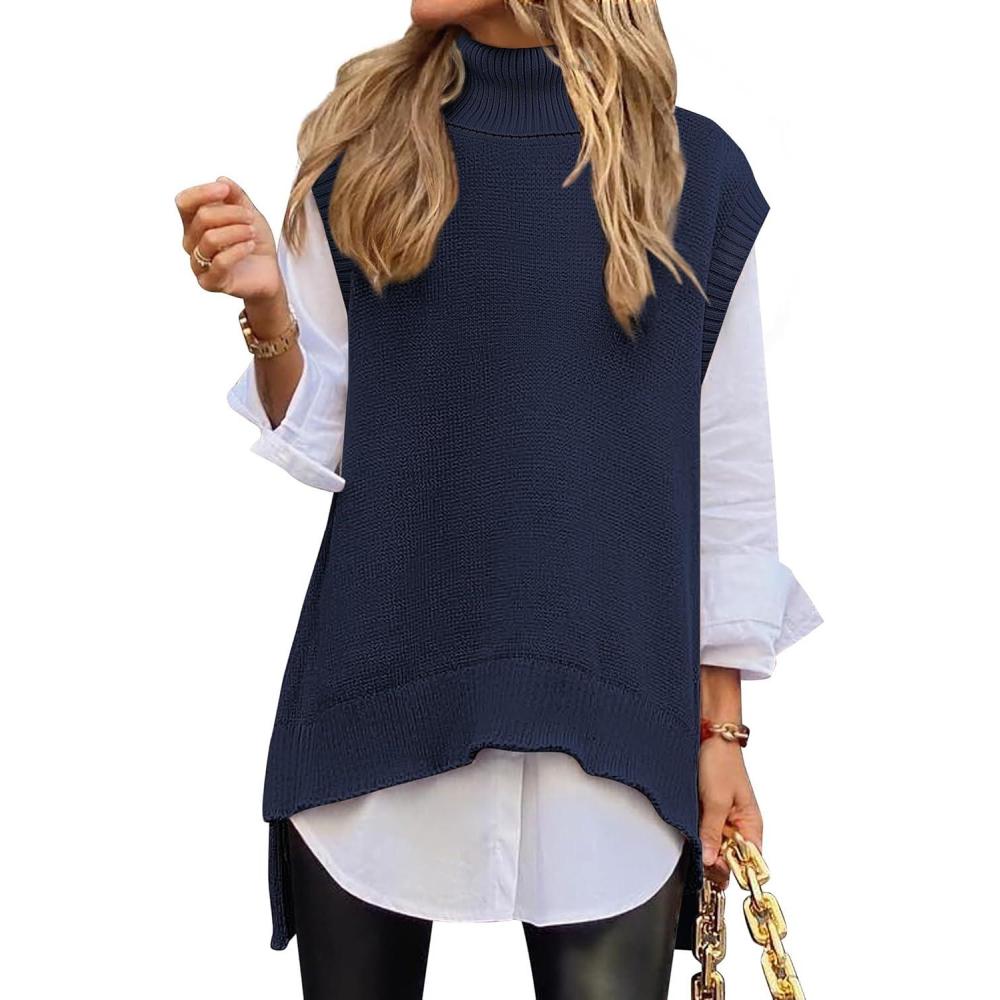 imageANRABESS Sweater Vest Women Turtleneck Sleeveless Loose Fit Pullover Knit Spilt Tank Tops 2025 Casual Trendy Fall OutfitsNavy Blue