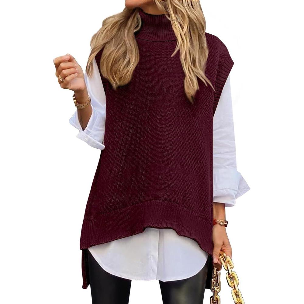 imageANRABESS Sweater Vest Women Turtleneck Sleeveless Loose Fit Pullover Knit Spilt Tank Tops 2025 Casual Trendy Fall OutfitsWind Red