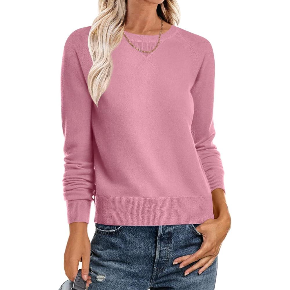 imageANRABESS Sweater for Women Long Sleeve Crewneck 2025 Fall Winter Soft Loose Fit Basic Knit Pullover Sweaters Top OutfitsCoral Pink