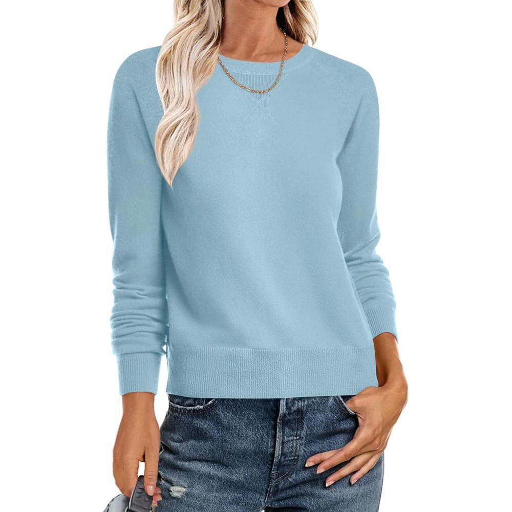imageANRABESS Sweater for Women Long Sleeve Crewneck 2025 Fall Winter Soft Loose Fit Basic Knit Pullover Sweaters Top OutfitsLight Blue