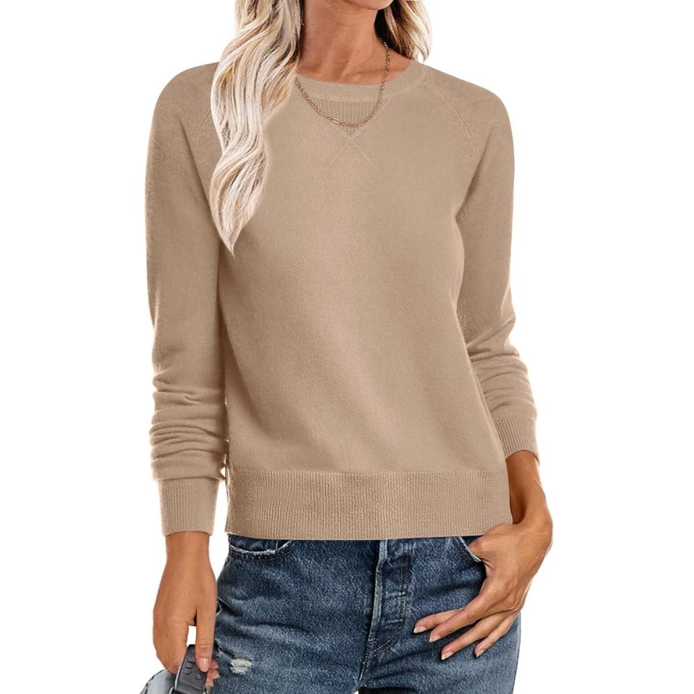 imageANRABESS Sweater for Women Long Sleeve Crewneck 2025 Fall Winter Soft Loose Fit Basic Knit Pullover Sweaters Top OutfitsWarm Khaki