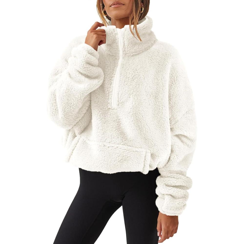 imageANRABESS Sweatshirt for Women Zip Up Hoodies Cropped Pullover Fleece Hooded Sherpa Sweaters Tops 2025 Fall Winter ClothesOffwhite