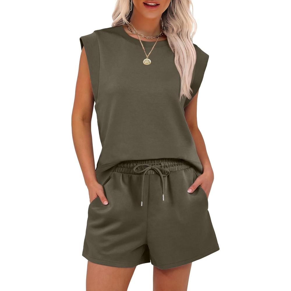 imageANRABESS Two Piece Sets for Women 2025 Summer Short Lounge Set Casual Beach Vacation Outfits Spring Sweatsuits TracksuitBrown Army Green