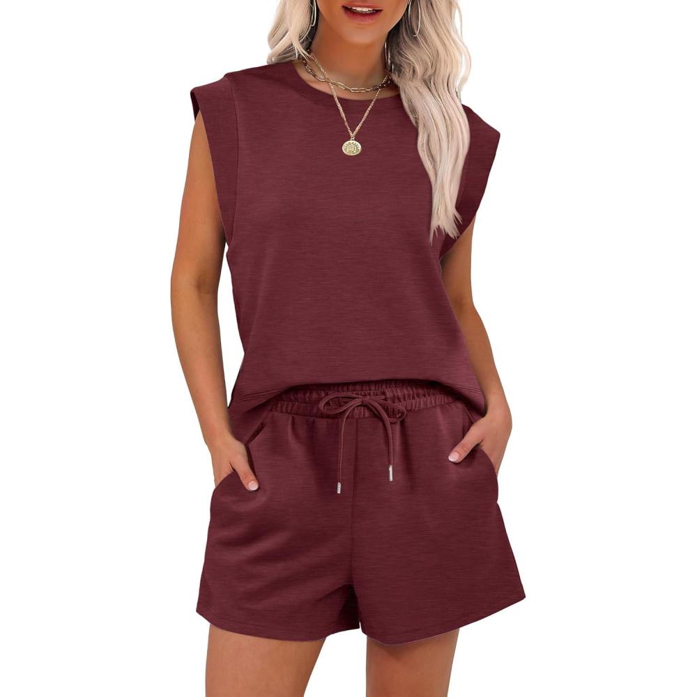 imageANRABESS Two Piece Sets for Women 2025 Summer Short Lounge Set Casual Beach Vacation Outfits Spring Sweatsuits TracksuitBurgundy