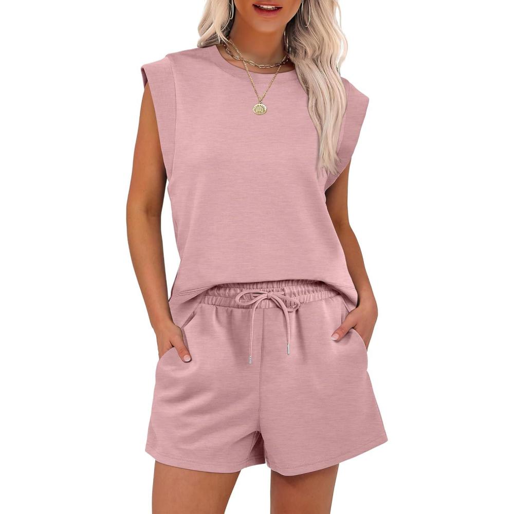imageANRABESS Two Piece Sets for Women 2025 Summer Short Lounge Set Casual Beach Vacation Outfits Spring Sweatsuits TracksuitLight Pink