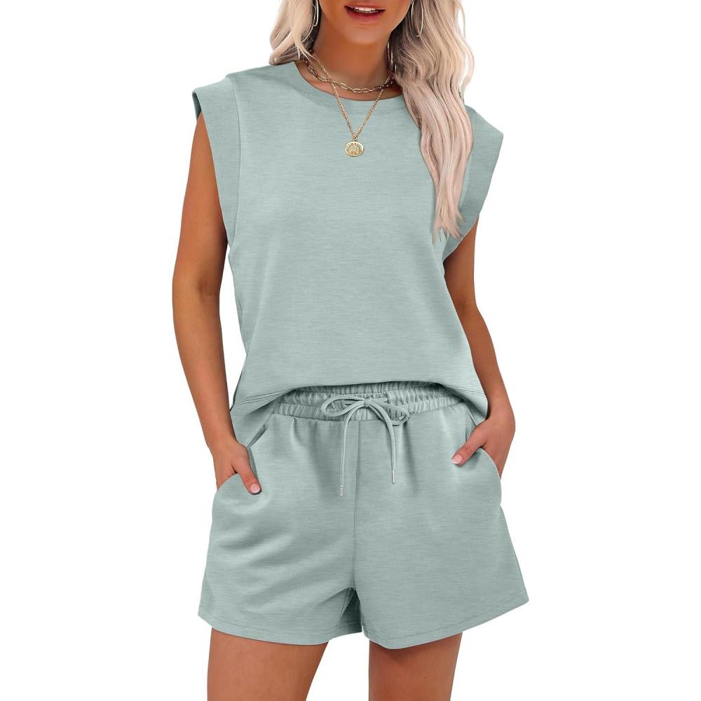 imageANRABESS Two Piece Sets for Women 2025 Summer Short Lounge Set Casual Beach Vacation Outfits Spring Sweatsuits TracksuitMint Green