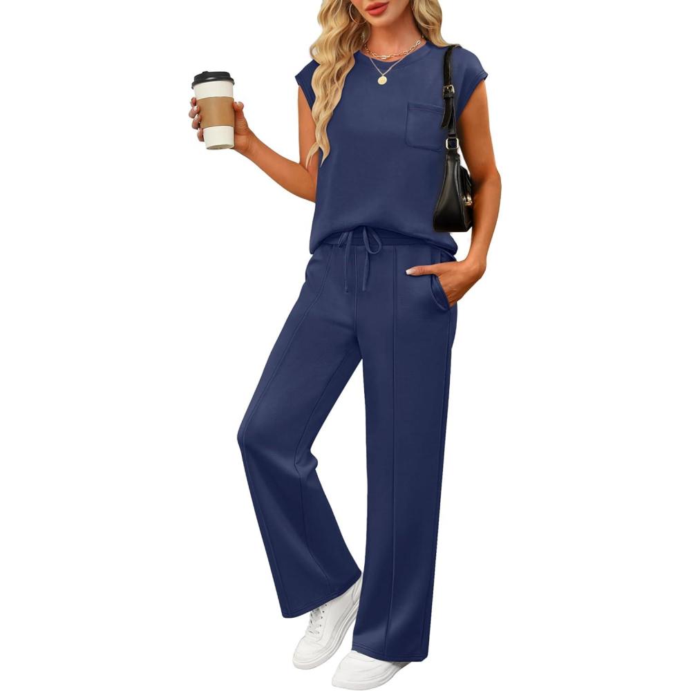 imageANRABESS Two Piece Sets for Women Summer Sleeveless Sweatsuits Wide Leg Casual Lounge Set Matching Vacation Travel OutfitsNavy Blue