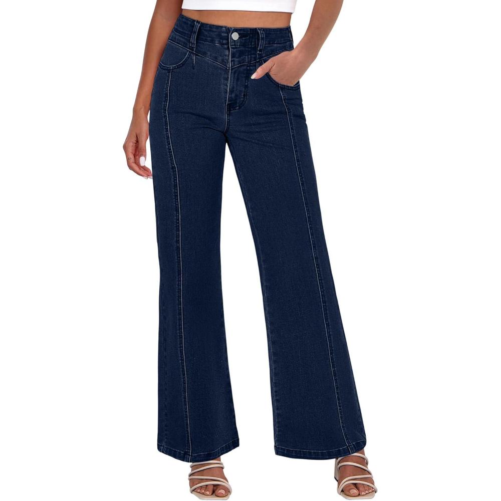 imageANRABESS Wide Leg Jeans for Women Trendy 2025 High Waisted Stretchy Baggy Fall Fashion Denim Pants with PocketsDark Blue