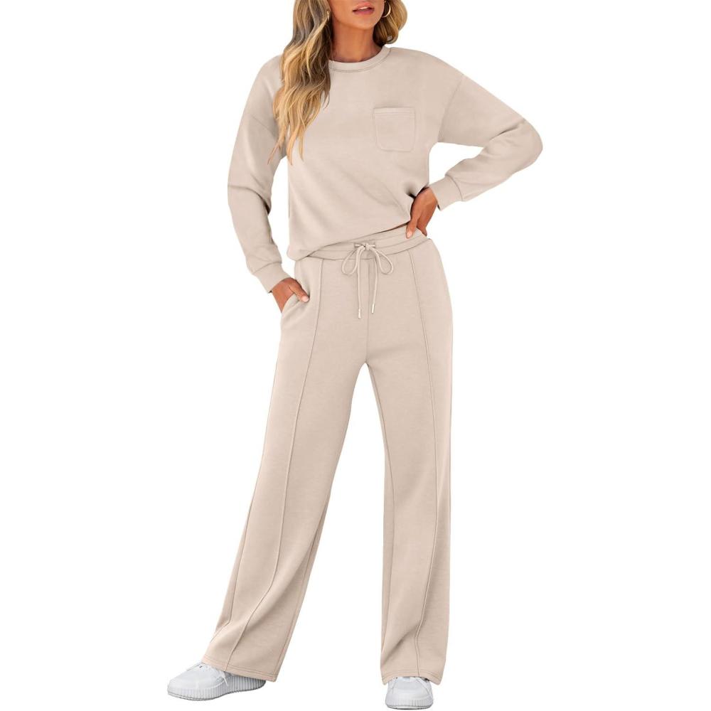imageANRABESS Women 2 Piece Set Long Sleeve Sweatsuit Sweatpants Tracksuit Sweat Casual Matching 2025 Travel Fall Trendy OutfitsApricot