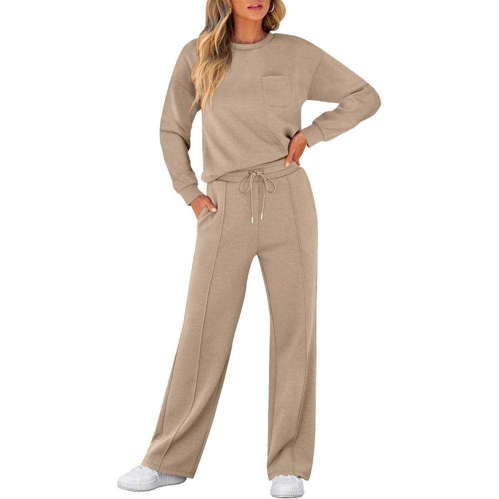 imageANRABESS Women 2 Piece Set Long Sleeve Sweatsuit Sweatpants Tracksuit Sweat Casual Matching 2025 Travel Fall Trendy OutfitsKhaki