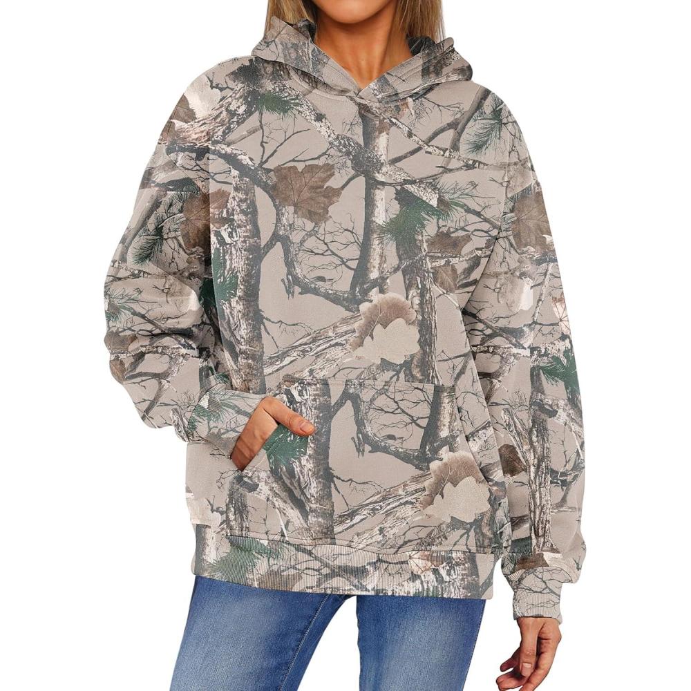 imageANRABESS Women Camo Hoodies Long Sleeve Maple Leaf Print Fleece Oversized Casual Pullover Sweatshirt 2025 Fall Preppy ClothesAlmond