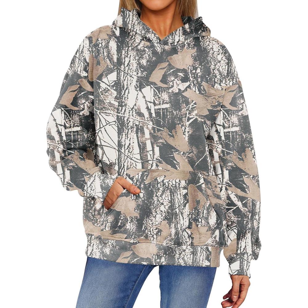 imageANRABESS Women Camo Hoodies Long Sleeve Maple Leaf Print Fleece Oversized Casual Pullover Sweatshirt 2025 Fall Preppy ClothesDark Green