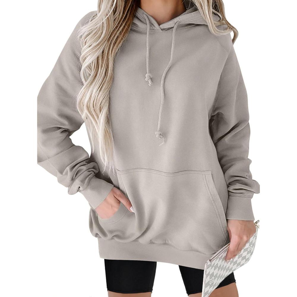 imageANRABESS Women Hoodies Long Sleeve Loose Fit Fleece Hooded Sweatshirts Drawstring Pullover Top With Pockets 2025 Fall OutfitsGrey Khaki