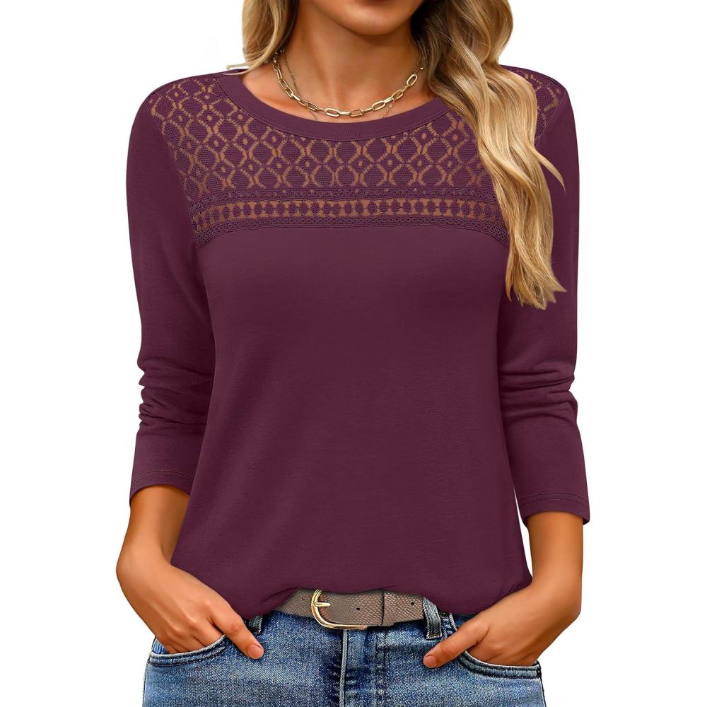 imageANRABESS Women Lace Tops Long Sleeve Shirts Eyelet Dressy Casual Blouses 2025 Fall Business Work OutfitsWinered