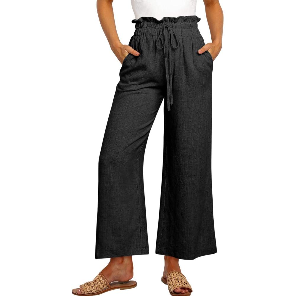 imageANRABESS Women Linen Pants Casual Loose High Waist Boho Wide Leg Cropped Palazzo Beach Pants Summer Outfits 2025 TrendyBlack
