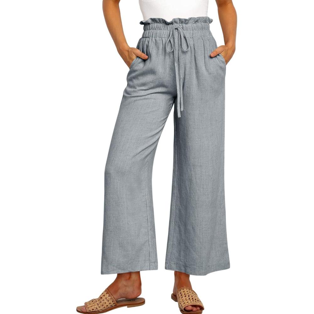 imageANRABESS Women Linen Pants Casual Loose High Waist Boho Wide Leg Cropped Palazzo Beach Pants Summer Outfits 2025 TrendyGray