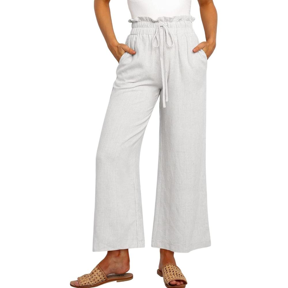 imageANRABESS Women Linen Pants Casual Loose High Waist Boho Wide Leg Cropped Palazzo Beach Pants Summer Outfits 2025 TrendyWhite