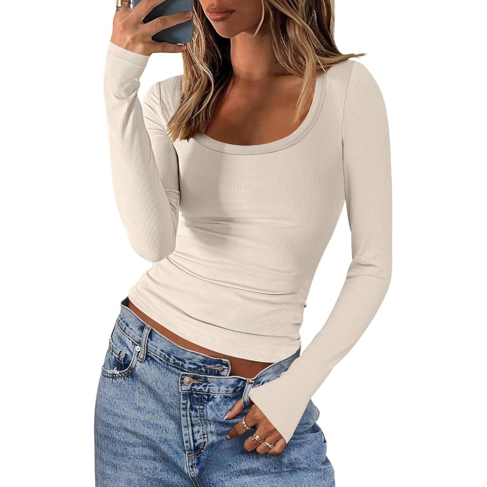 imageANRABESS Women Long Sleeve Crop Tops Scoop Neck Ribbed Knit Tight Slim Fit 2025 Fall Going Out Sexy TShirts Basic Tee ShirtsBeige