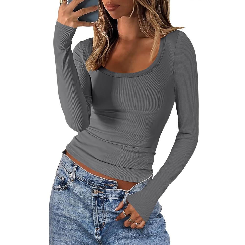 imageANRABESS Women Long Sleeve Crop Tops Scoop Neck Ribbed Knit Tight Slim Fit 2025 Fall Going Out Sexy TShirts Basic Tee ShirtsDeep Grey