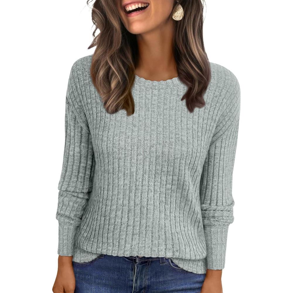 imageANRABESS Women Long Sleeve Shirts Business Casual Tunic Tops Fall Lightweight Sweaters Dressy Blouses 2025 Fashion OutfitsLight Green