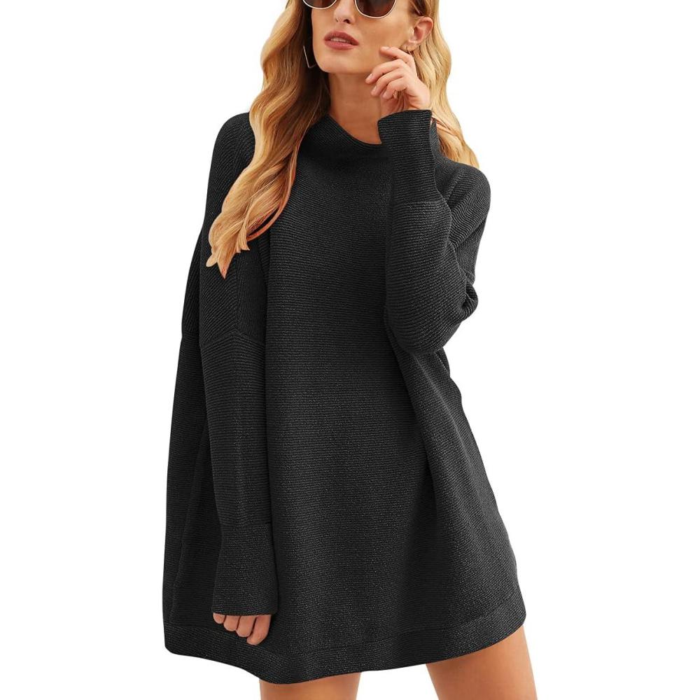 imageANRABESS Women Oversized Casual Loose Turtleneck Long Sleeve Slouchy Baggy Knit Tunic Sweaters Pullover 2025 Fall OutfitsBlack