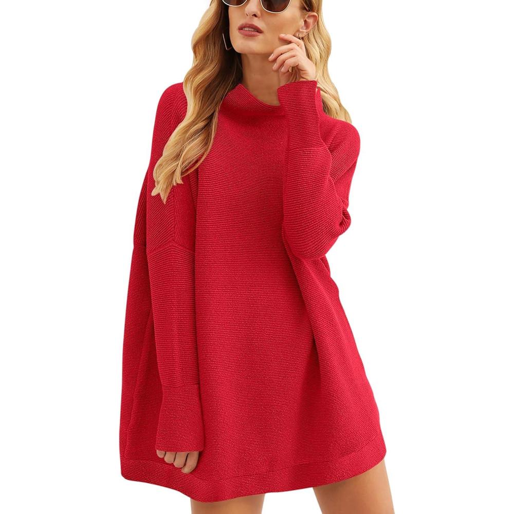 imageANRABESS Women Oversized Casual Loose Turtleneck Long Sleeve Slouchy Baggy Knit Tunic Sweaters Pullover 2025 Fall OutfitsRed
