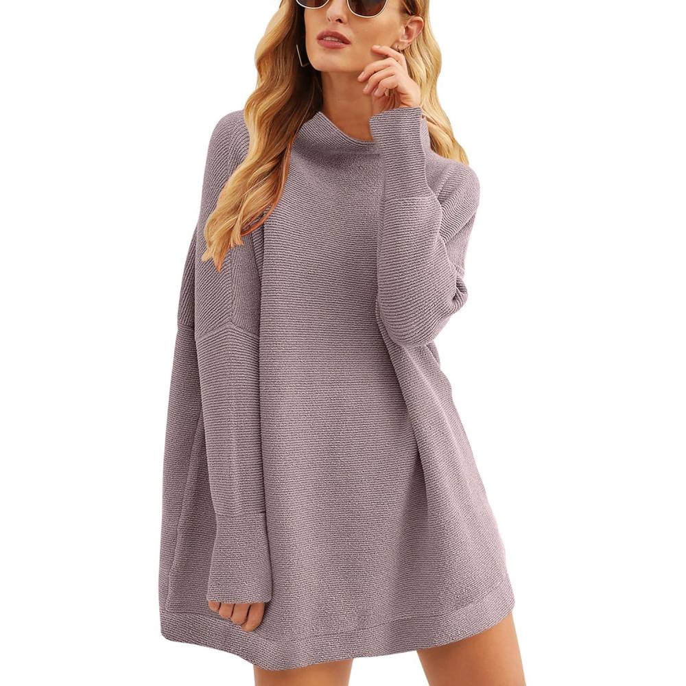 imageANRABESS Women Oversized Casual Loose Turtleneck Long Sleeve Slouchy Baggy Knit Tunic Sweaters Pullover 2025 Fall OutfitsRed Apricot
