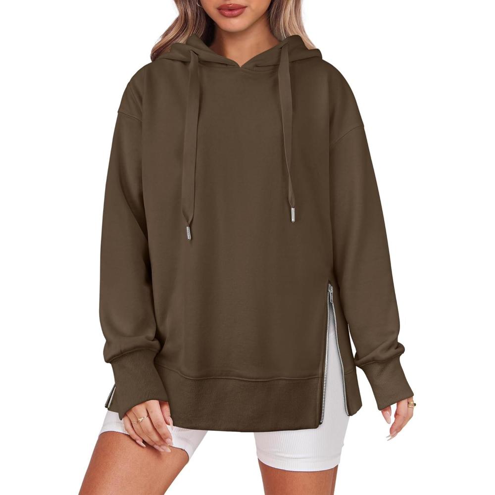 imageANRABESS Women Oversized Hoodies Side Zipper Fleece Long Sweatshirts Lightweight Tunic Pullover 2025 Fall Trendy ClothesBrown
