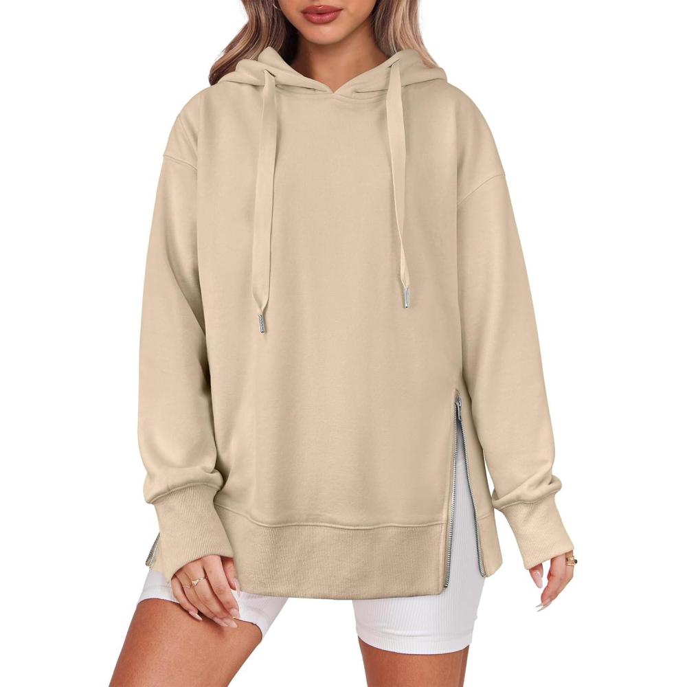 imageANRABESS Women Oversized Hoodies Side Zipper Fleece Long Sweatshirts Lightweight Tunic Pullover 2025 Fall Trendy ClothesDark Apricot