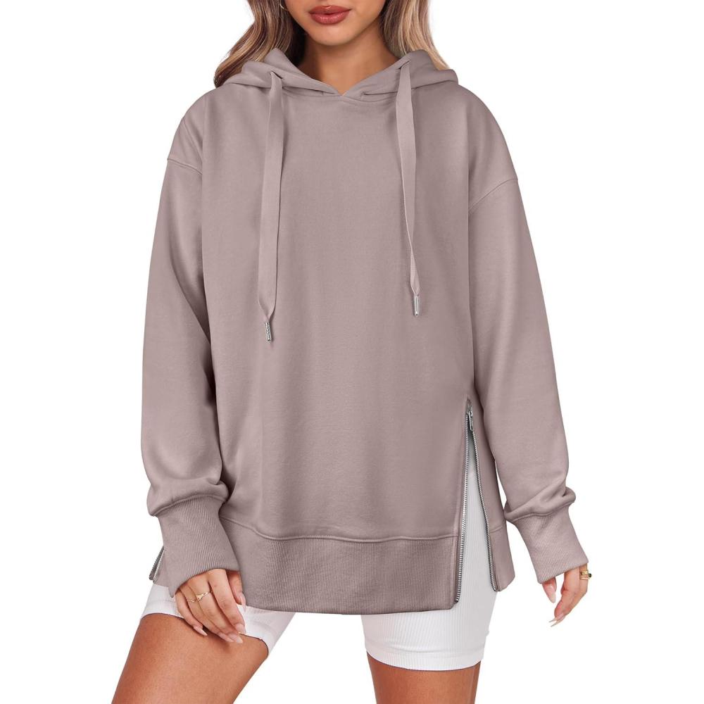 imageANRABESS Women Oversized Hoodies Side Zipper Fleece Long Sweatshirts Lightweight Tunic Pullover 2025 Fall Trendy ClothesKhaki